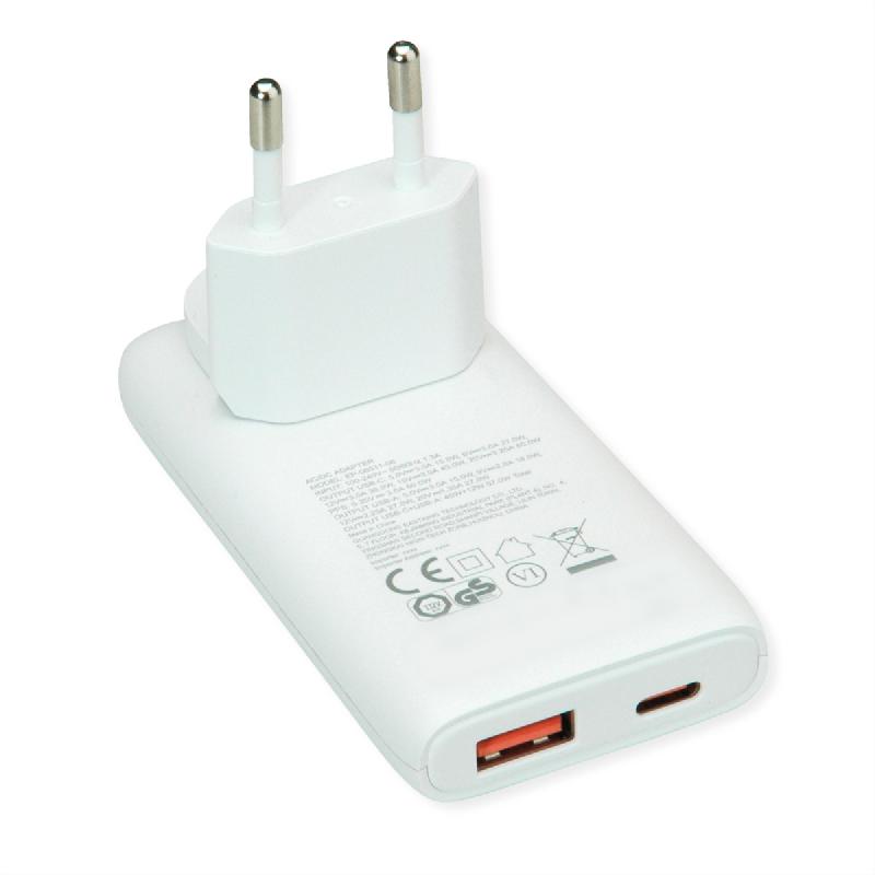 VALUE Chargeur USB, 2 ports type A+C, 65W, prise euro / US_0