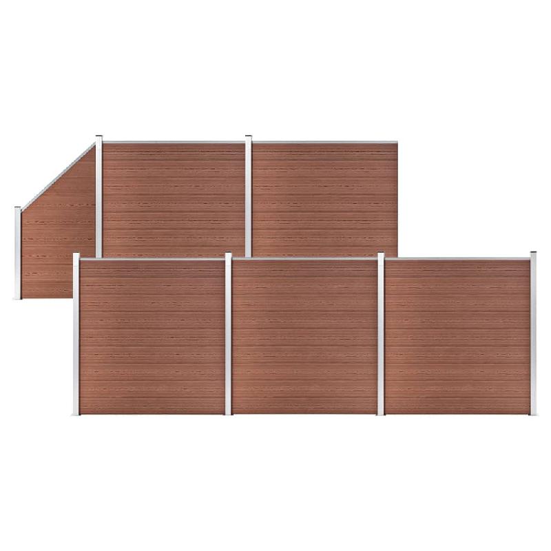 Vidaxl ensemble de clôture wpc 5 carré + 1 incliné 965 x 186 cm marron 3053219_0