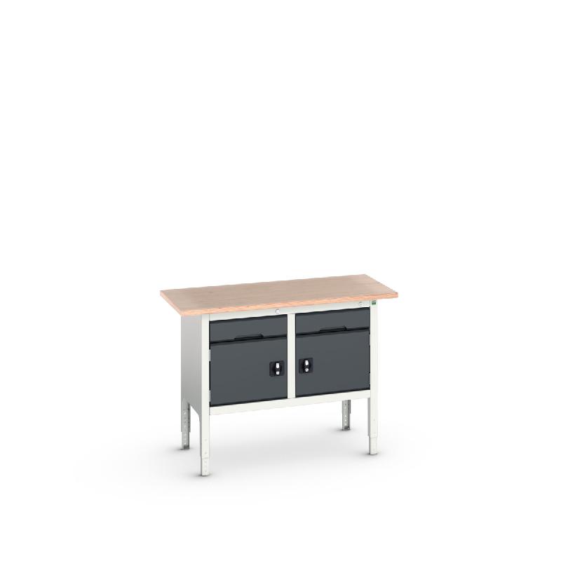 Établi Verso Monobloc Fixe MPX - 2 tiroirs, 2 portes - Hauteur réglable - 1250x600x830-930 mm_0
