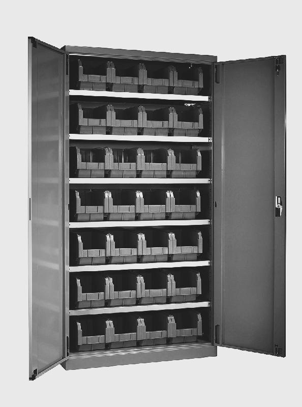 Armoire 28 bacs plastiques ecogreen gris 12.5l avec 2 portes battantes_0
