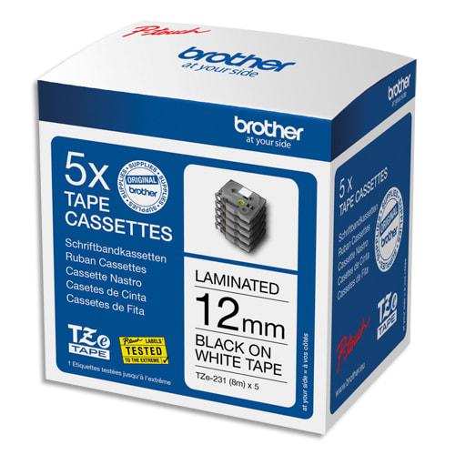 Brother - Pack de 5 rubans TZe231 noir sur blanc 12mm x 8m - Référence TZe231M5_0