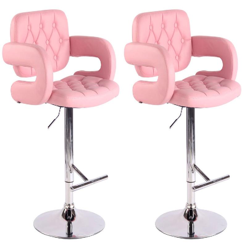 CLP Lot de 2 tabourets de bar Dublin en similicuir Rose - violet polyester 312951_0