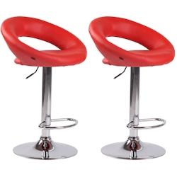 CLP Lot de 2 Tabourets de bar Olinda en similicuir hauteur réglable et siège pivotant Rouge/Chrome - rouge polyester 320273_0