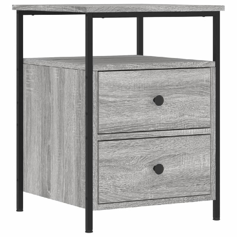 Décoshop26 - Table de chevet avec deux tiroirs et étagère 44 x 45 x 60 cm bois d'ingénierie gris DEC034669 - gris 3000260240663_0