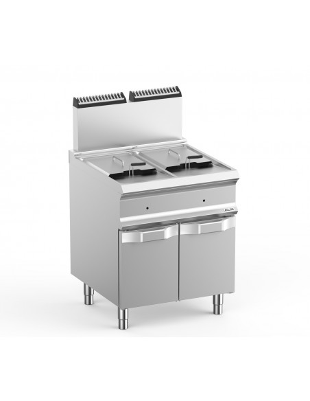 Friteuse gaz 2x14 litres sur placard MBM Domina Pro 700 - FRG77A - acier inoxydable, thermostats de sécurité, 25 kW_0