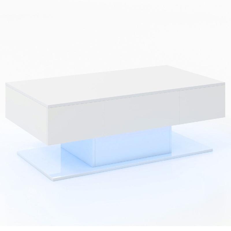 Helloshop26 - Table d'appoint rectangulaire avec 2 tiroirs de rangement et lumière LED colorée réglable 110 x 60 x 40 cm ambiance 20_0013878 - Bois_0