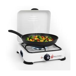 INTEC Plaque de cuisson gaz 1 feu 1500W Brûleur acier Réchaud Gaz butane ou propane Blanc laqué Grille Couvercle - blanc 3701599334671_0