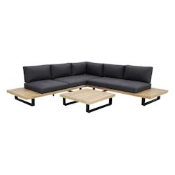 Now's Home - Salon De Jardin En Bois D'acacia Et Coussins Noir 6 Places - 3256390245225_0