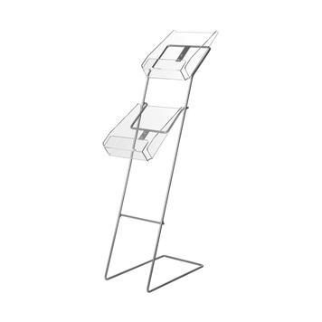 Porte-brochures sur pied 'Roma' - A4 portrait - 2 cases - alu/cristal - profondeur de rangement 55 mm_0