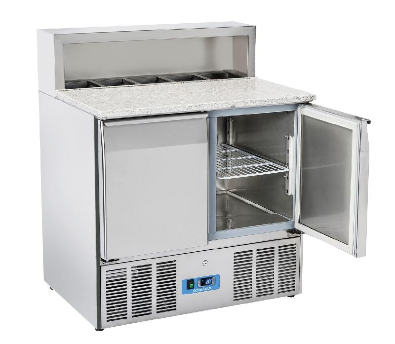 Saladette réfrigérée 2 portes inox gn1/1 dessus pour pizza + 5 contenants gn1/6 265l - CRP 90A - CH_0
