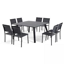 Oviala Business Salon de jardin 8 places table extensible en aluminium gris - gris aluminium 105265_0