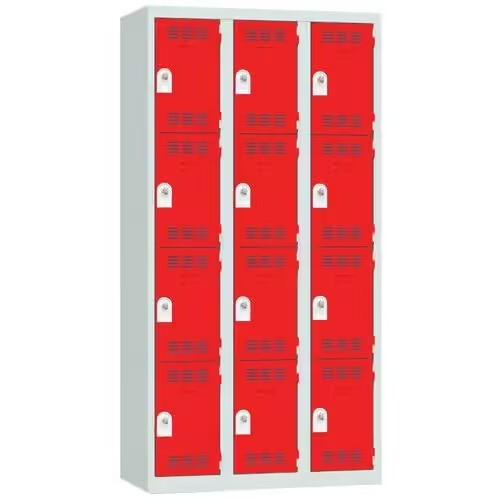 Vestiaire multicases 4 cases par colonne serrure 3 gris clair rouge_0