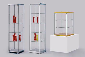 Vitrines de comptoir « ZEUS » - verre ESG - 2 tablettes réglables - porte tournante avec serrure_0