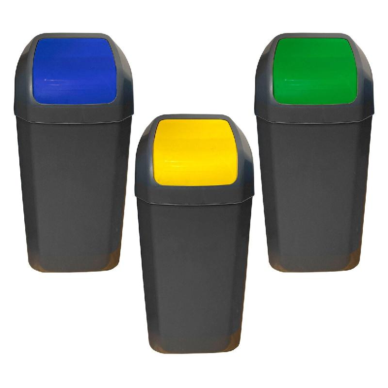 WellHome - Set de 3 Poubelles 3x15L avec Couvercle Basculant, Couleurs Verte, Bleue et Jaune - multicolore plastique PK6676_0