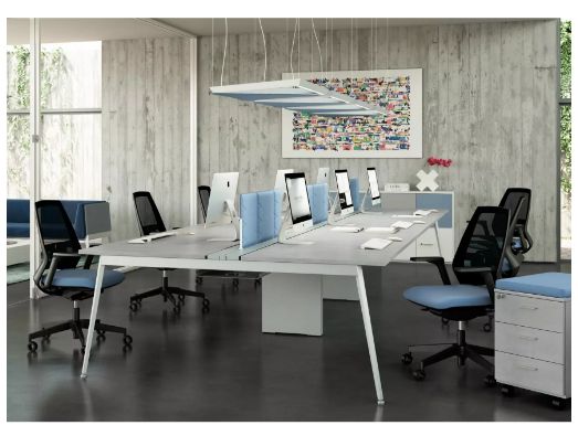 X3 - bureau open space - Kollori - pour 2 à 4 personnes avec piétement tréteaux et rail central pour câbles_0