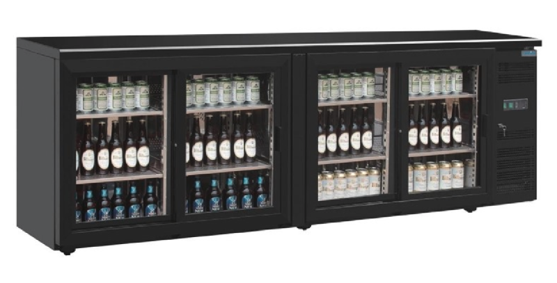 Arrière-bar 4 portes coulissantes - 698L - Noir - Réfrigérant R600a - Refroidissement par air forcé_0