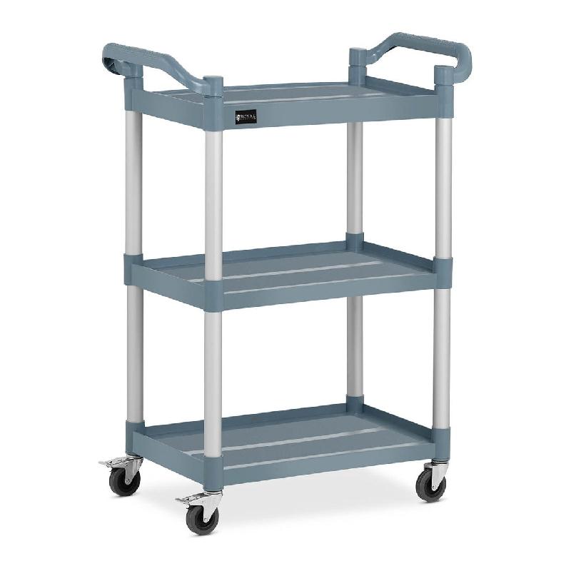 CHARIOT DE SERVICE CUISINE 3 PLATEAUX ROULETTES - 63 X 40 CM - 90 KG - ALUMINIUM ET PLASTIQUE GRIS 14_0000939_0