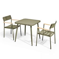 Oviala Business Ensemble table de jardin et 2 fauteuils en aluminium/bois vert kaki - Oviala - vert aluminium 108679_0