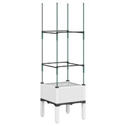 Helloshop26 - Jardinière bac lit surélevé plantes fleurs terrasse jardin avec treillis 40 x 40 x 142,5 cm PP blanc 02_0038294 - 3000214154992_0