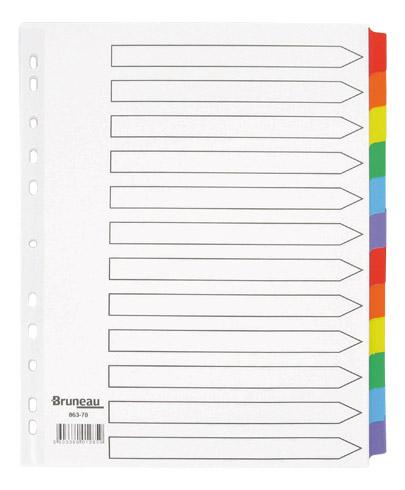 LOT DE 2 - INTERCALAIRE A4+ CARTE BRISTOL BLANCHE BRUNEAU 12 ONGLETS NEUTRES MULTICOLORES - 1 JEU