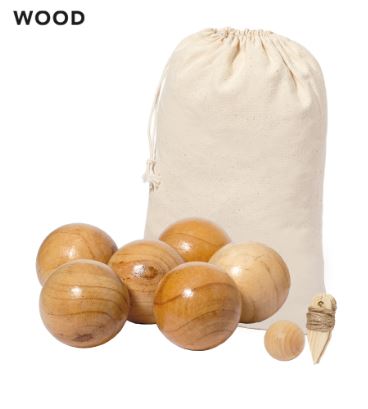 Jeu de pétanque en bois - Delero 20979 - 6 boules, bowling et corde de mesure, étui en coton_0