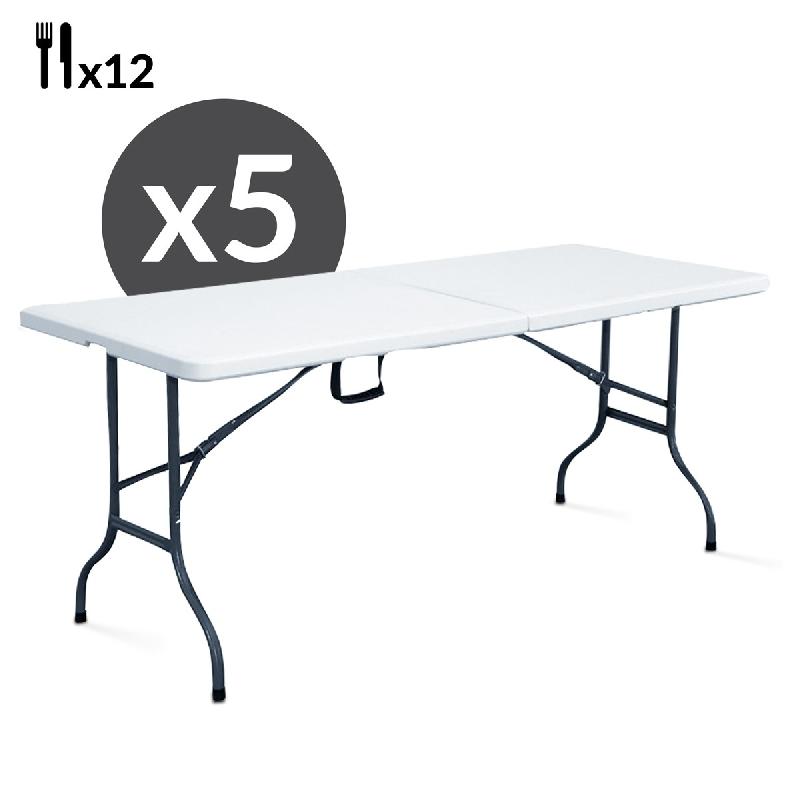 Lot de 5 tables pliantes 244 cm - usage intérieur/extérieur - structure acier époxy et plateau PEHD_0