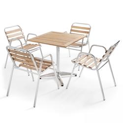 Oviala Business Ensemble terrasse en bois et aluminium 4 personnes - gris Bois massif 104205_0