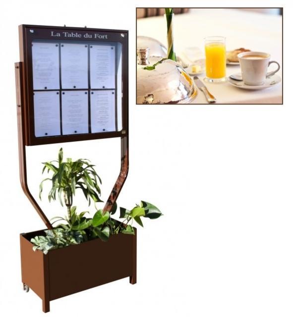 Porte menu exterieur pied jardiniere double face lumineux luberon jurine_0