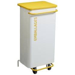 Poubelle De Tri Interieure Mobile A Pedale 110L Nomade Emballages Blanc/Jaune - 57265 - Rossignol - 57265_0