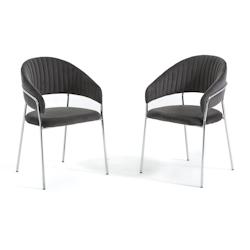 RATTATAN Lot de 2 chaises d’intérieur en velours, rembourrées, pieds en métal, design élégant pour salle à manger, cuisine, restaurants -Gris_0