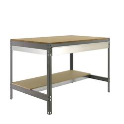 SimonRack Banque de travail sans vis avec étagères en bois et tiroir SIMONWORK BT0 BOX. Couleur GRIS/BOIS 842x1210x760 mm - gris métal 8435104932575_0