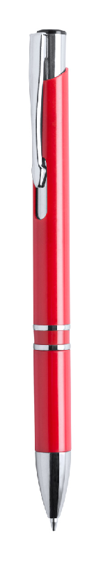 Stylo à bille en plastique - grip et clip argentés - encre bleue - couleur rouge - poids 9g_0