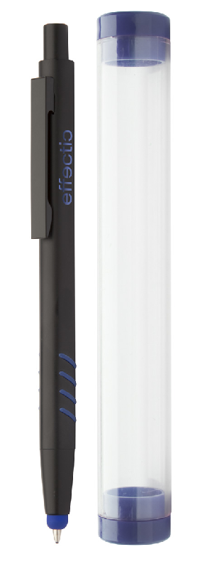 Stylo à bille stylet en aluminium - grip, embout caoutchouc, gravure colorée - encre bleue_0