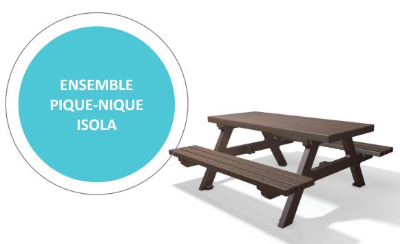 Table pique-nique 100% plastique recyclé - ISOLA - 180 ou 200 cm - Référence FGB10200 - Accessibilité PMR_0