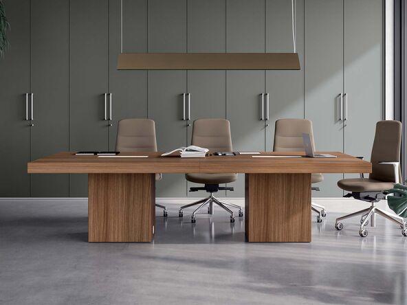 Table de réunion cossue en bois - 3 dimensions et finitions - trappe passe-câbles intégrées - Garantie 3 ans_0