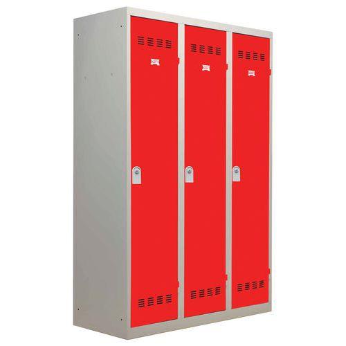 Vestiaire industrie salissante - 3 serrures - gris clair et rouge - Dimensions 1200x500x1800 mm_0