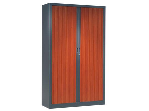 Armoire haute à rideaux bois - 1200 x 430 x 1980 mm - Anthracite Merisier - 4 étagères - Charge max 110 kg_0