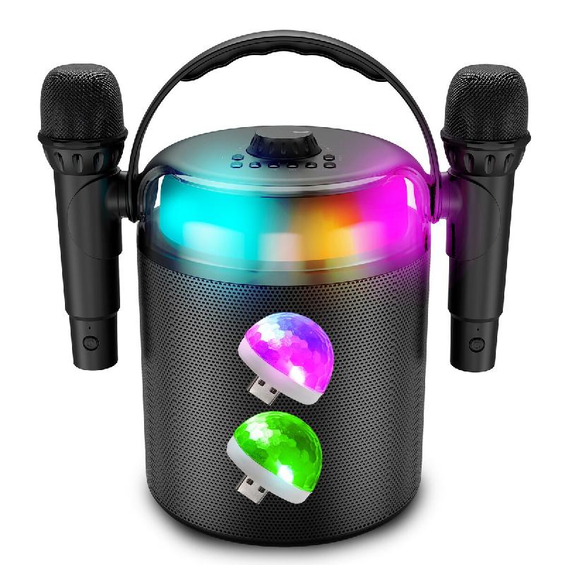 BM Sonic Enceinte PLAYKARAOKE 120W LED RVB, Bluetooth USB, 2 Micros sans fil, Effets Vocaux, Compatible TV Connectée, 2 Mini Lumières LED - 36666380_0