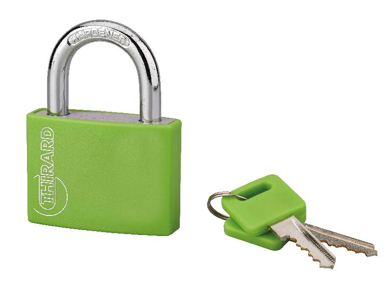 Cadenas à clé type 1 en aluminium massif - 50 mm - vert - Thirard - Mécanisme à goupilles et double arage_0