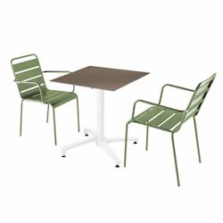 Oviala Business Ensemble table terrasse stratifié taupe et 2 fauteuils vert cactus - Oviala - vert métal 110834_0