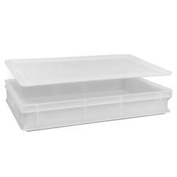 Lot de 2 boîtes de service à pâte 60x40x13h cm avec 1 couvercle avec fond et parois fermées 26 litres empilables en polyéthylène blanc alimentai_0