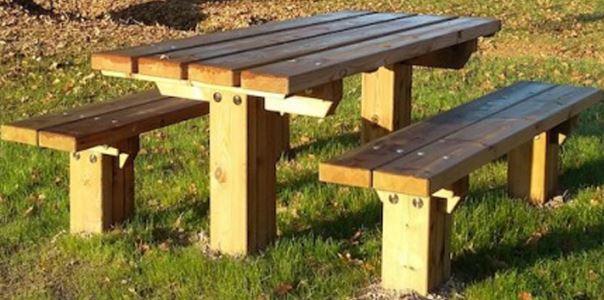 Table pique-nique en bois - Bancs séparés - Pin traité autoclave classe IV - À sceller - Longueur 2000 mm ou 3000 mm_0
