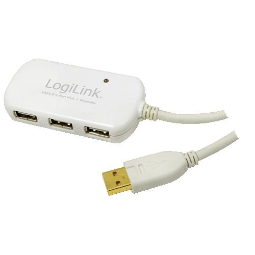 Hub informatique LogiLink UA0108 - 4 ports USB 2.0 - câble 12m - Plug and Play - Blanc_0