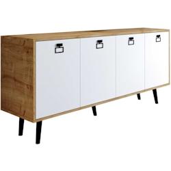 Buffet 4 portes en aggloméré Mirza Modern blanc et chêne Hanah Home - 8684284023829_0