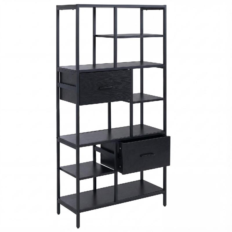 Décoshop26 - Bibliothèque industrielle avec tiroirs étagère sur pied 150x81x33 cm en MDF et métal noir 04_0008784 - 3000267143400_0