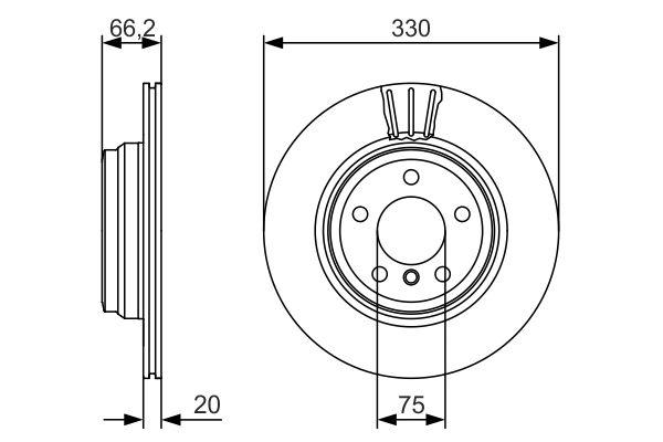 Disque de frein Bosch 0986479622 - boîte de 2 disques ventilés - côté arrière - 5 trous - épaisseur 20 mm_0