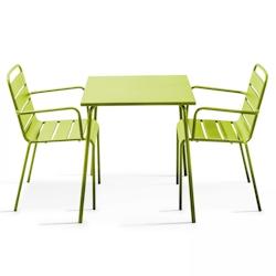 Oviala Business Ensemble table de jardin carrée et 2 fauteuils acier vert - Oviala - vert acier 104805_0