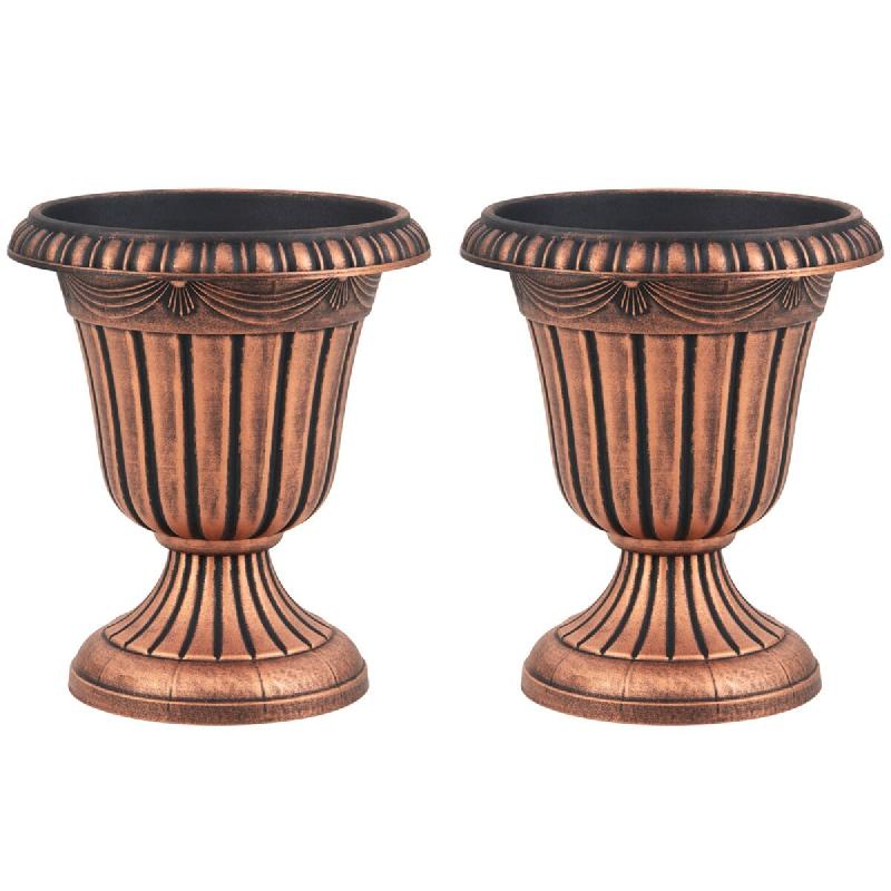 Helloshop26 - Lot de 2 jardinières urnes vintage 41 x 46,5 cm assemblage simple décoratives en PP bronze 20_0012469 - 3000227240521_0