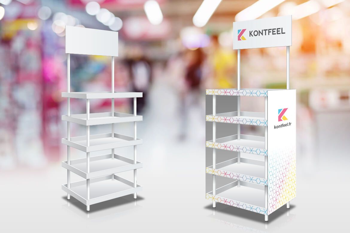 PLV modulable - meuble présentoir en plastique Kontfeel - étagères personnalisables et grande capacité_0