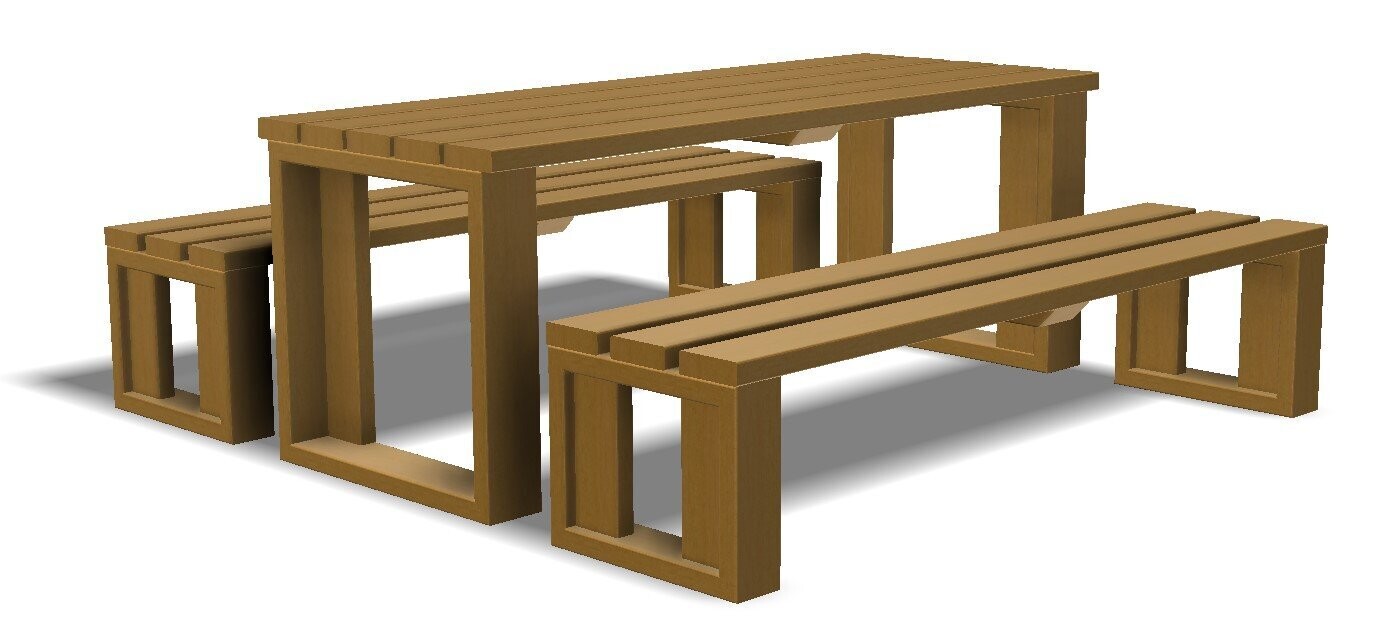 Table de pique-nique avec ou sans banc - Bois Classe IV ou plastique recyclé - Référence MUB23 - Longueur 2m, version PMR en option_0